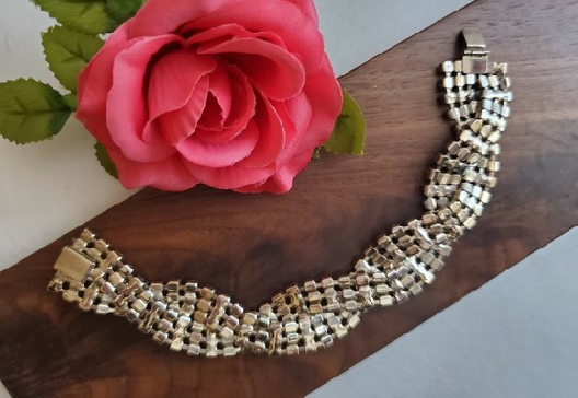 braided prong set rhinestone silver-tone bracelet back